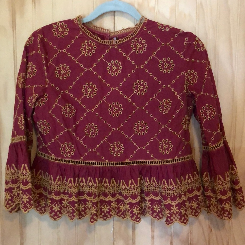 Free People Hand-Dyed Burgundy and Gold Women's Boho
